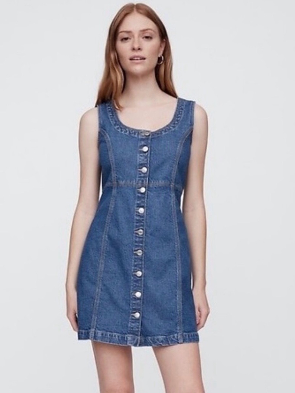 GAP Sleeveless Blue Denim Button-Front Mini Dress